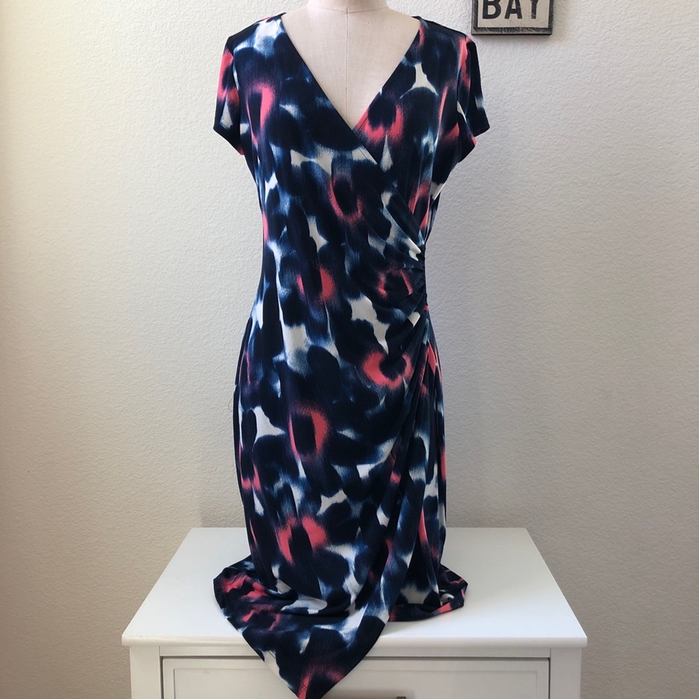 London Times Blue Ruched Dress